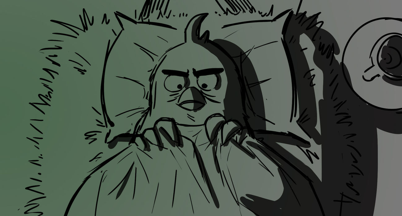 line drawing of a bird in bed lying on a pillow pulling the sheets up