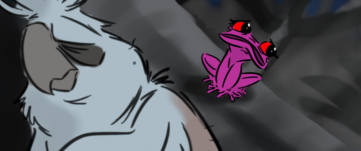 a pink frog sitting next to a white sulphur-crested cockatoo