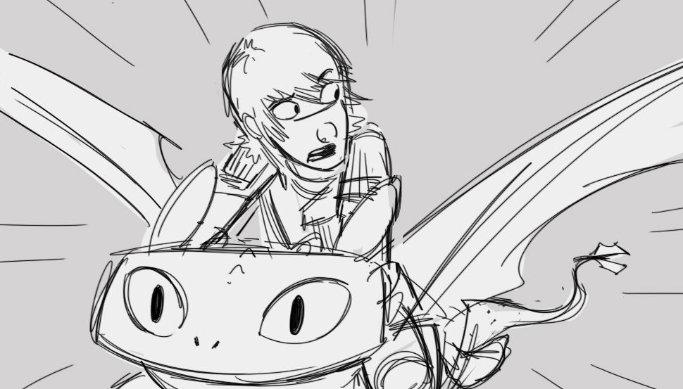 line drawing of a teenage boy riding a dragon they are flying forward but he is looking away