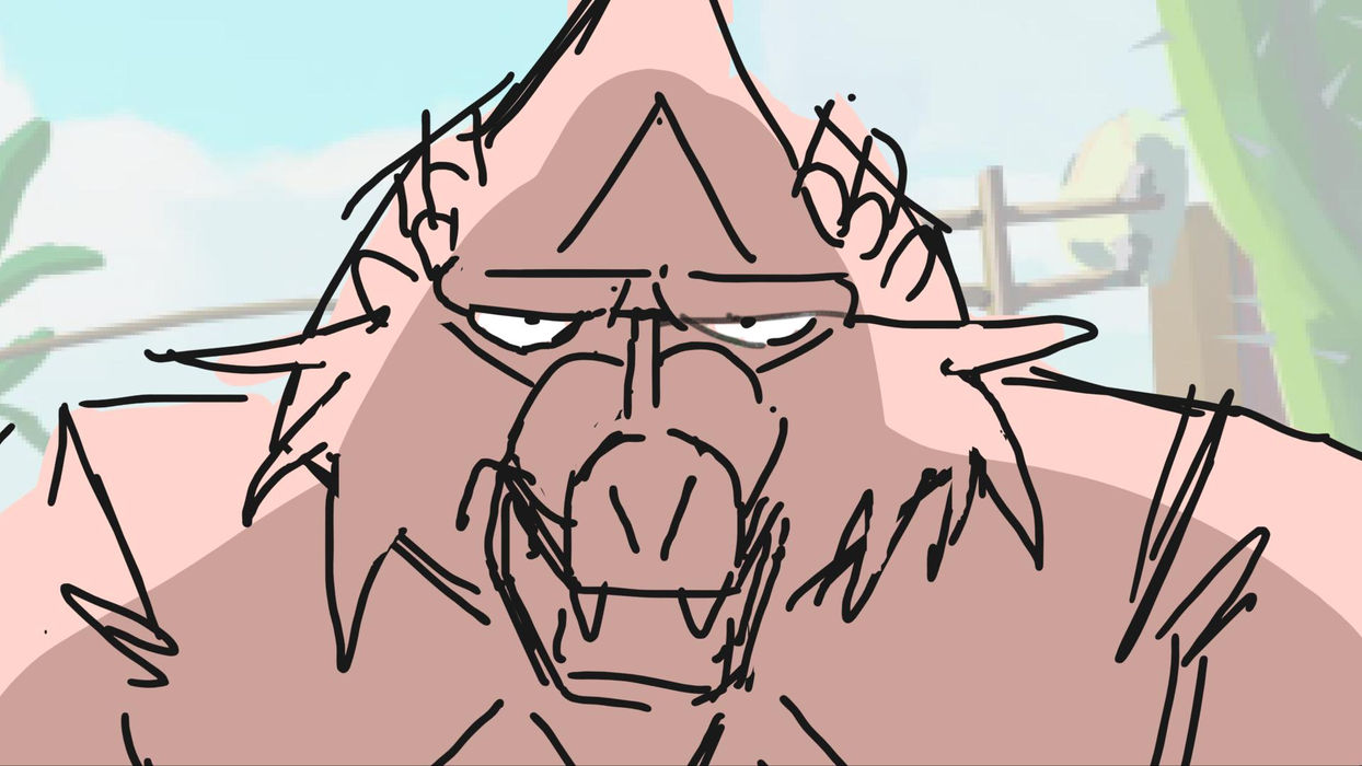 close up line drawing of the  face of  an orangutan