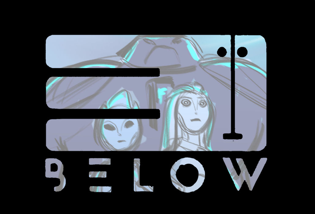 hand drawing of alien brother and sister standing with their bodyboard with the 3 Below logo on top