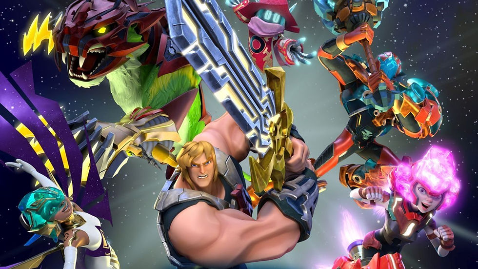 a strong man holding a sword above him in front of a group of his warrior friends