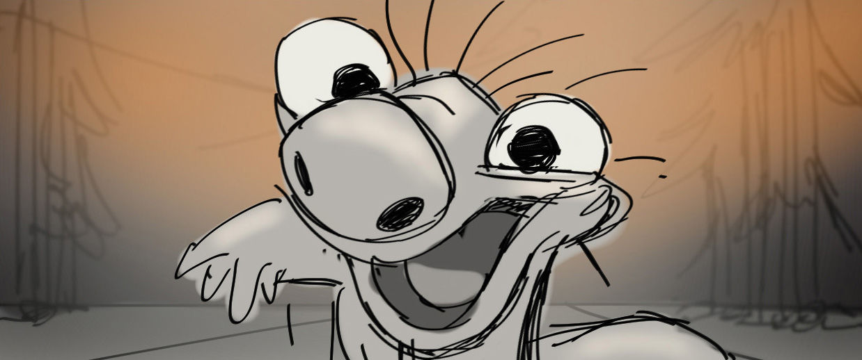 line drawing of a saber-tooth squirrel smiling 