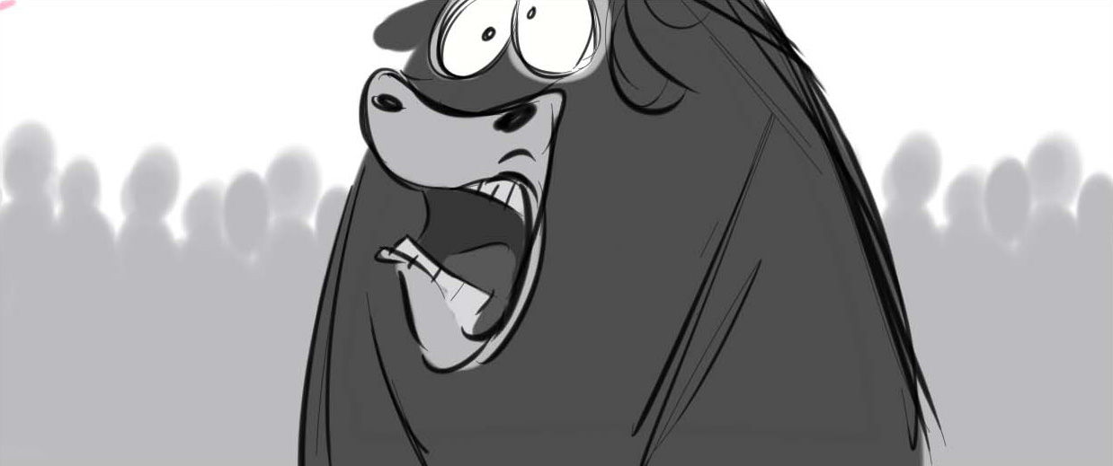 line drawing of a bull with a scared look on his face